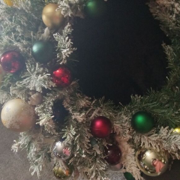 Festive Multicolor Flocked 22" Holiday Wreath - Picture 2 of 5